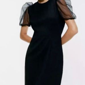 Zara Black Dress with Organza Puffy Sleeves